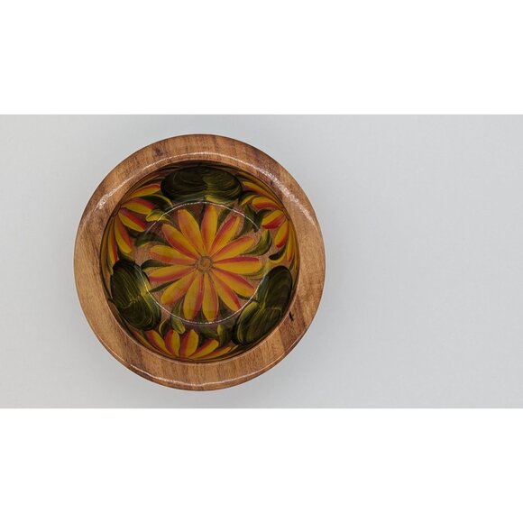 Hand-Painted Wooden Bowl With Vibrant Floral Design - Picture 3 of 12